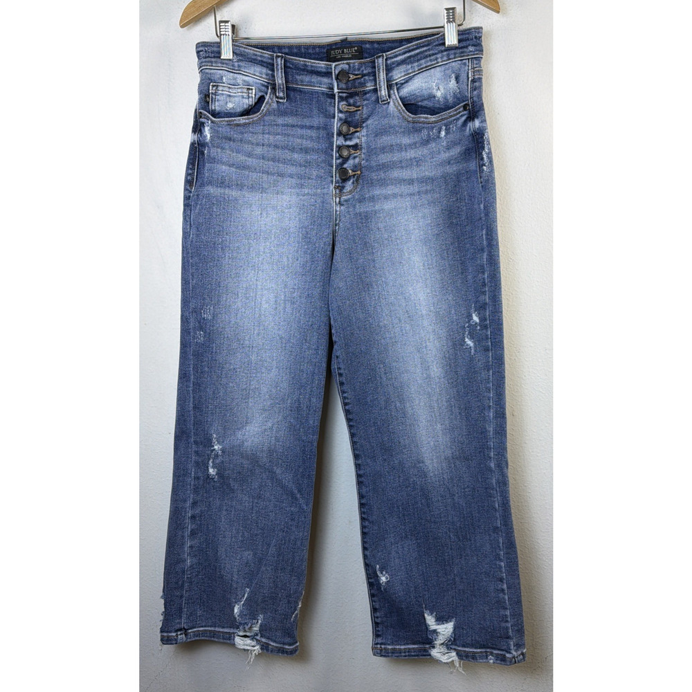 Judy Blue Jeans Women 9 29 Blue High Waist wide leg Distressed Button Fly - Picture 3 of 16